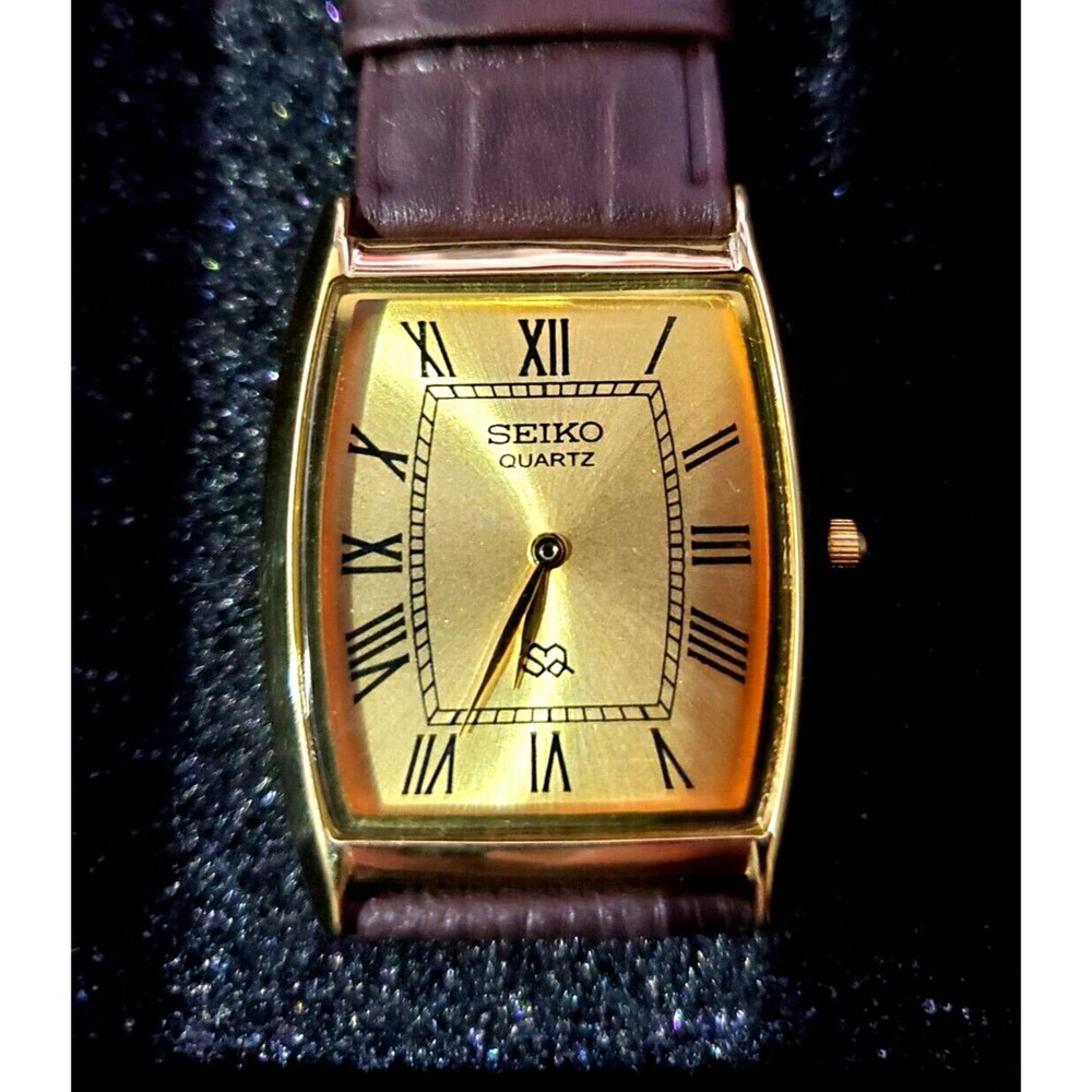 RARE Vintage Seiko NOS Men's Classic Tank‎ Barrel Gold Champaign Satin Dial - Picture 5 of 13